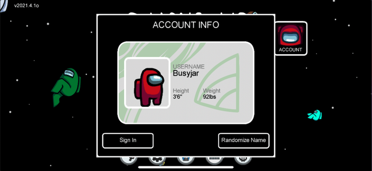 Among Us account info