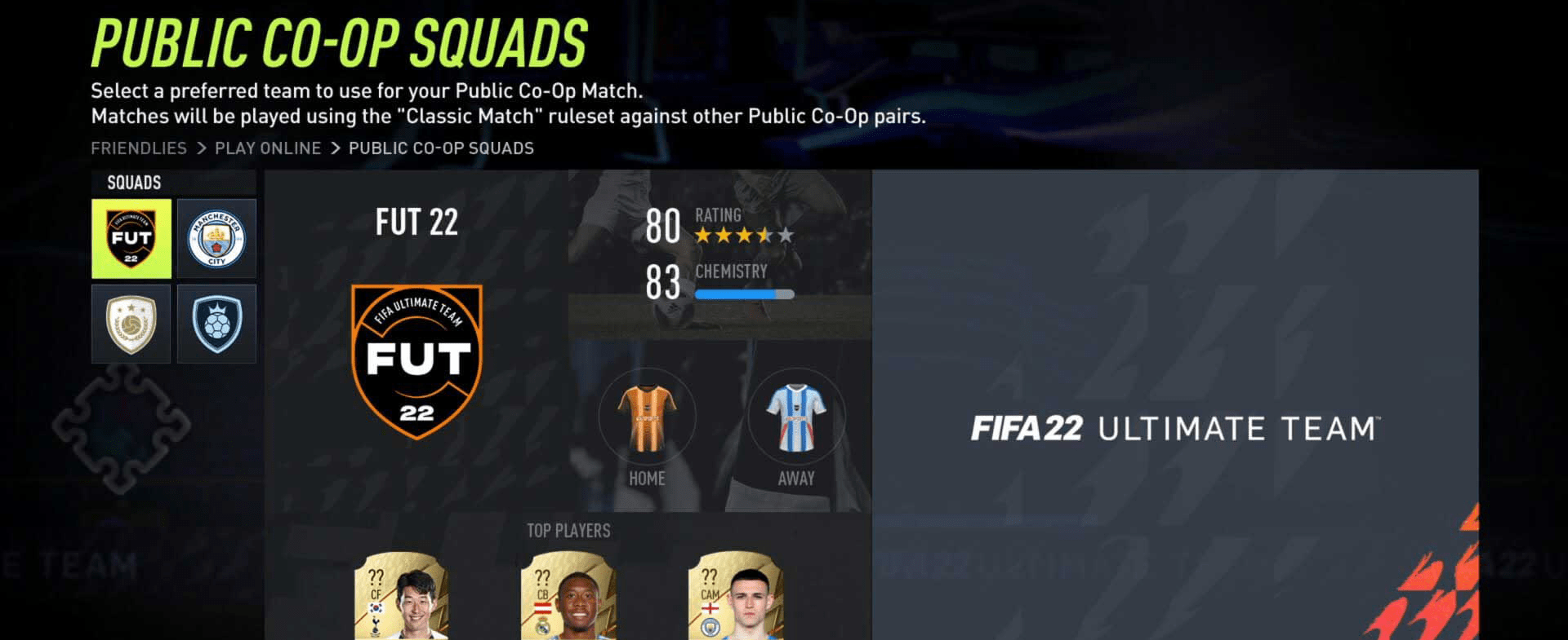 Safer Schools NI App Updates Screenshot of FIFA 22 Public Co-Op Squads screen