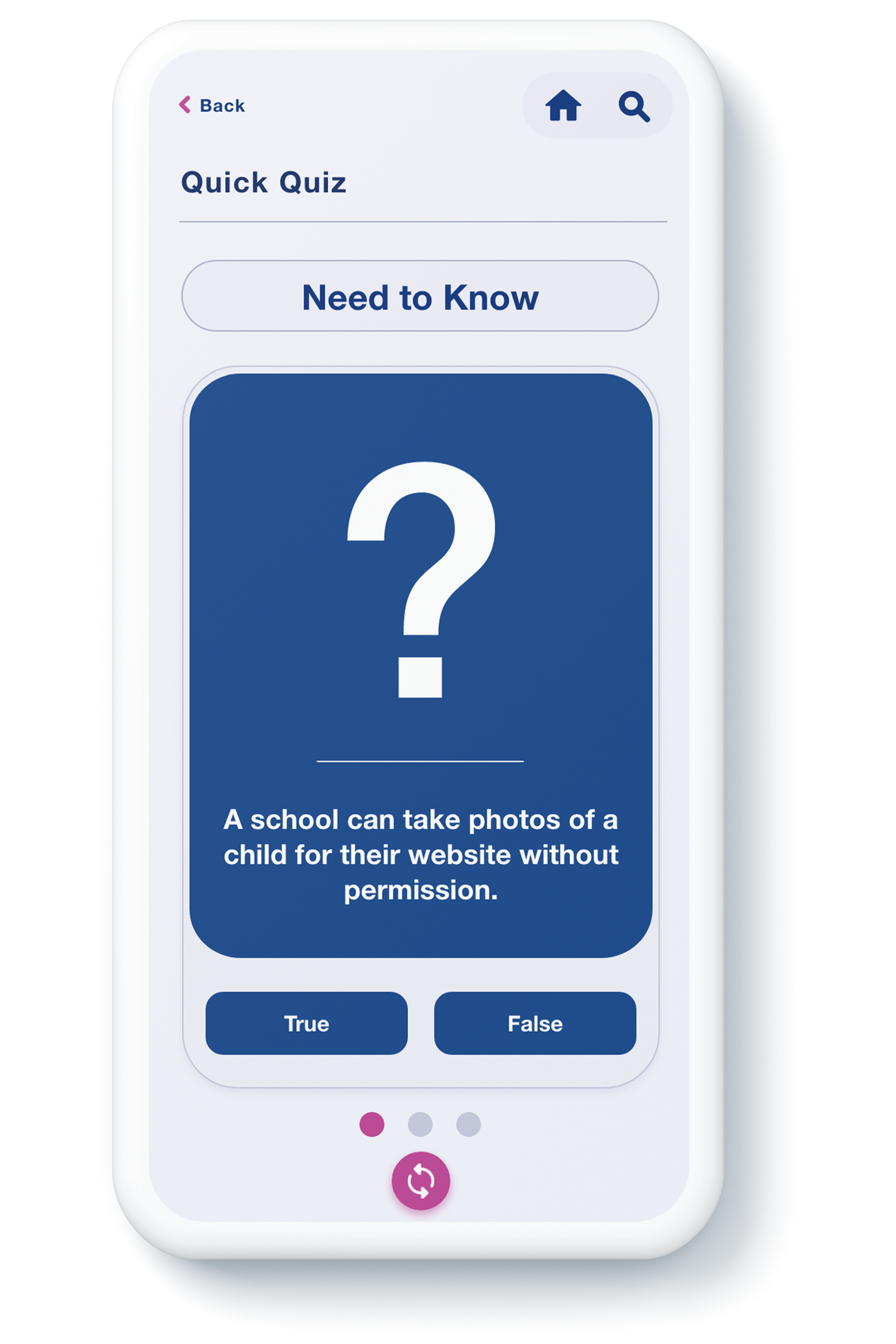 quick_quiz mock up of interactive quiz page