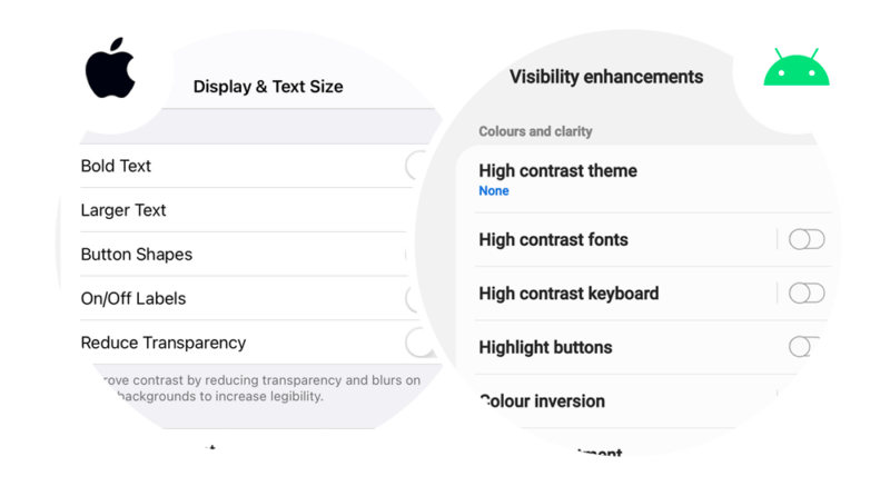 How to customise text on apple and android for assistive technology