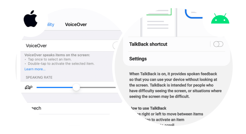 how to add voice over on apple and android for assistive technology