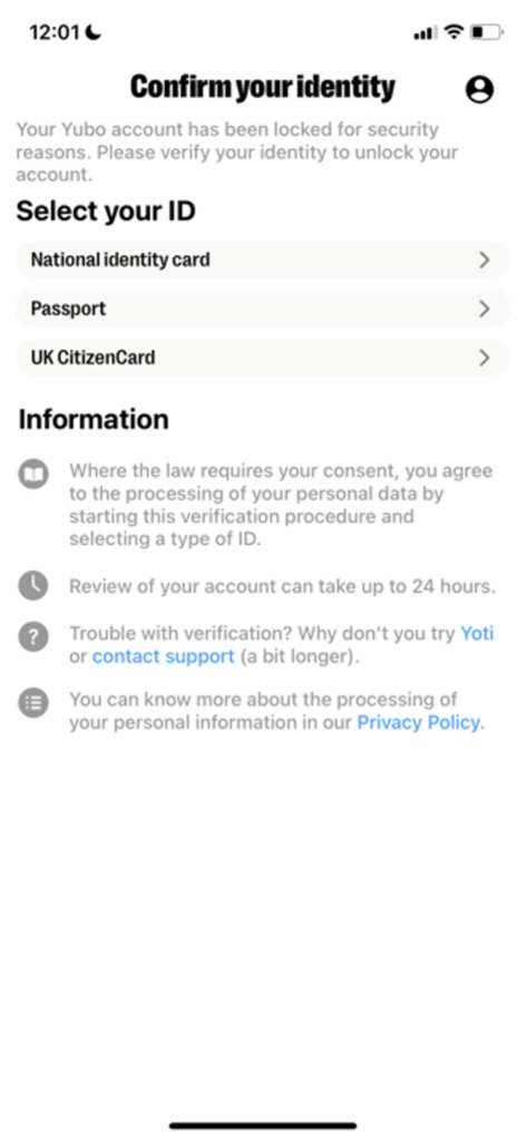 blog footer Confirming your identity on Yubo