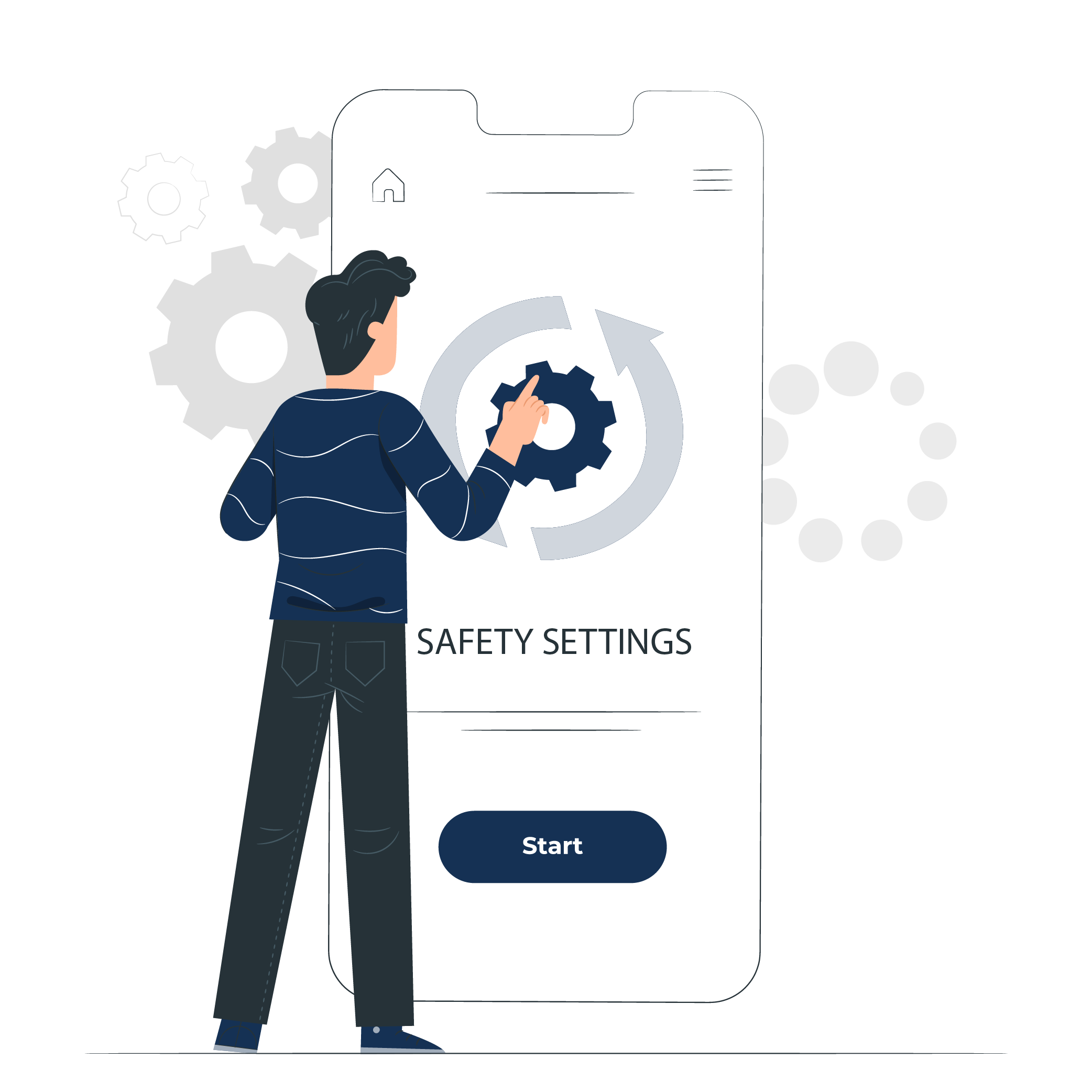 illustration of a man looking at phone safety settings