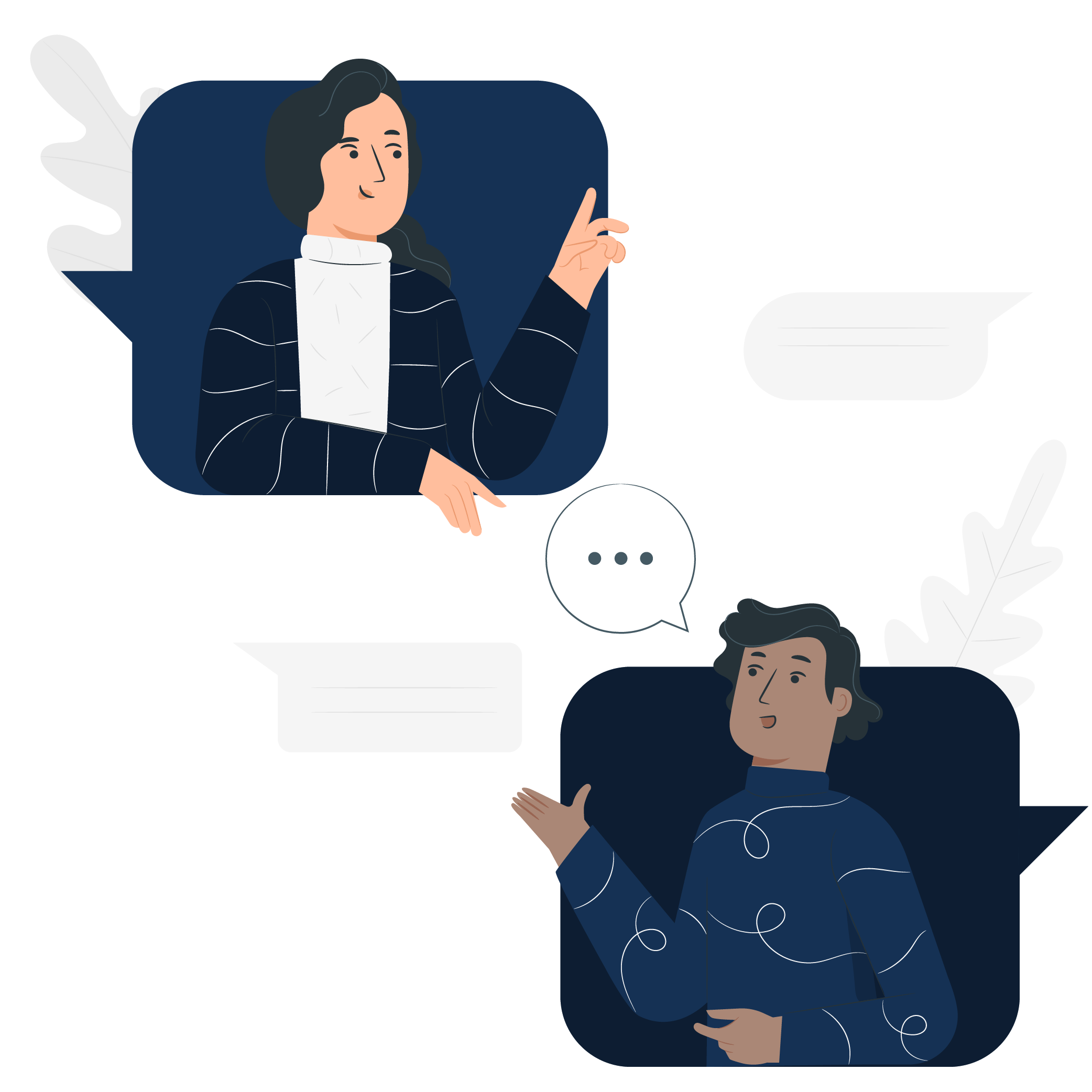 illustration of man and woman speaking