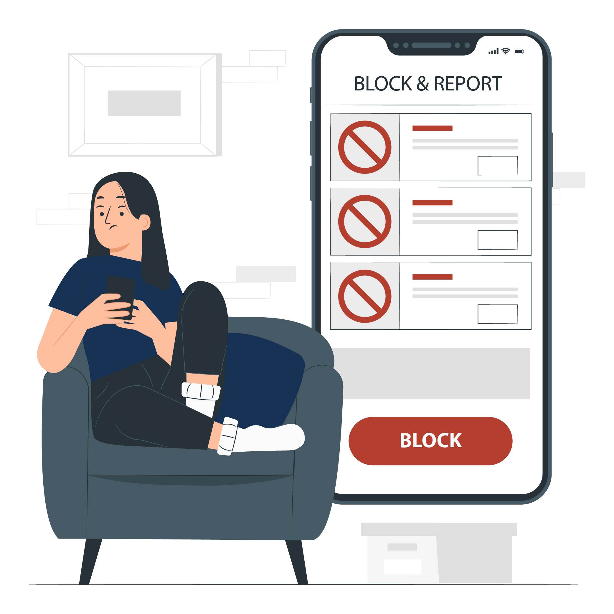 illustration of a woman on her block settings on her phone