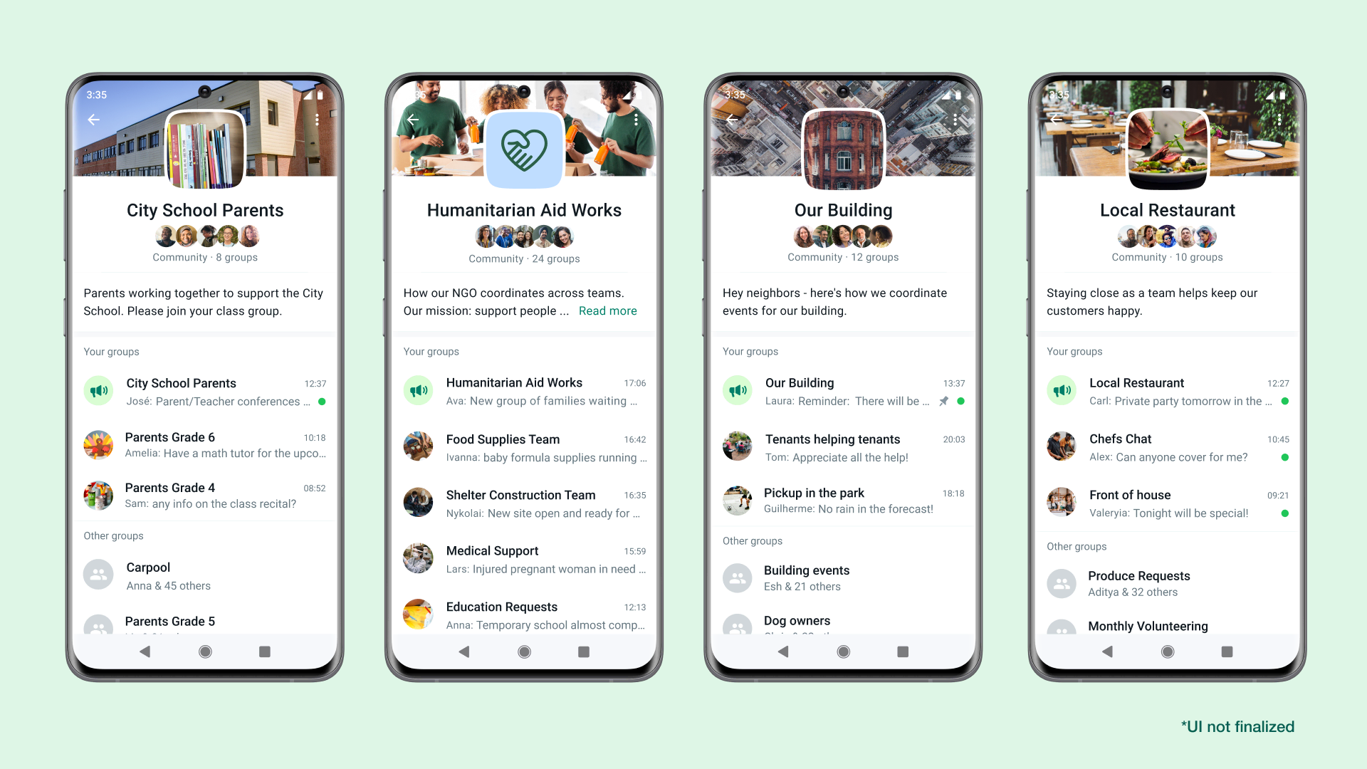 WhatsApp community feature screenshots