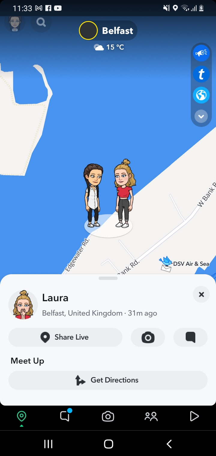 Screenshot of Snapchats new meet up feature