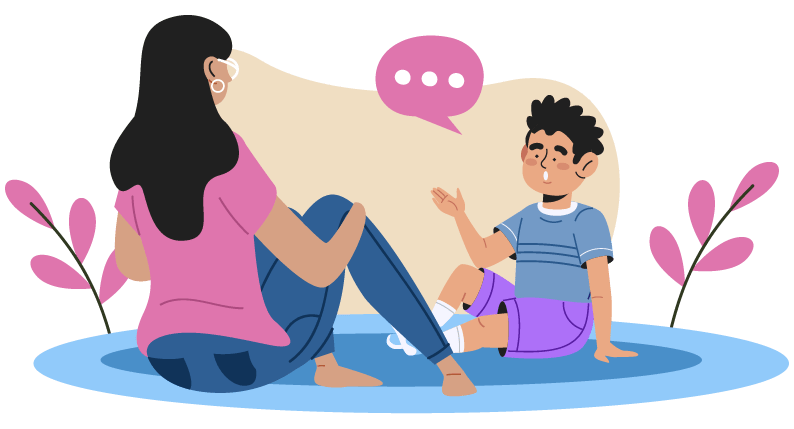 illustration of mum talking to son